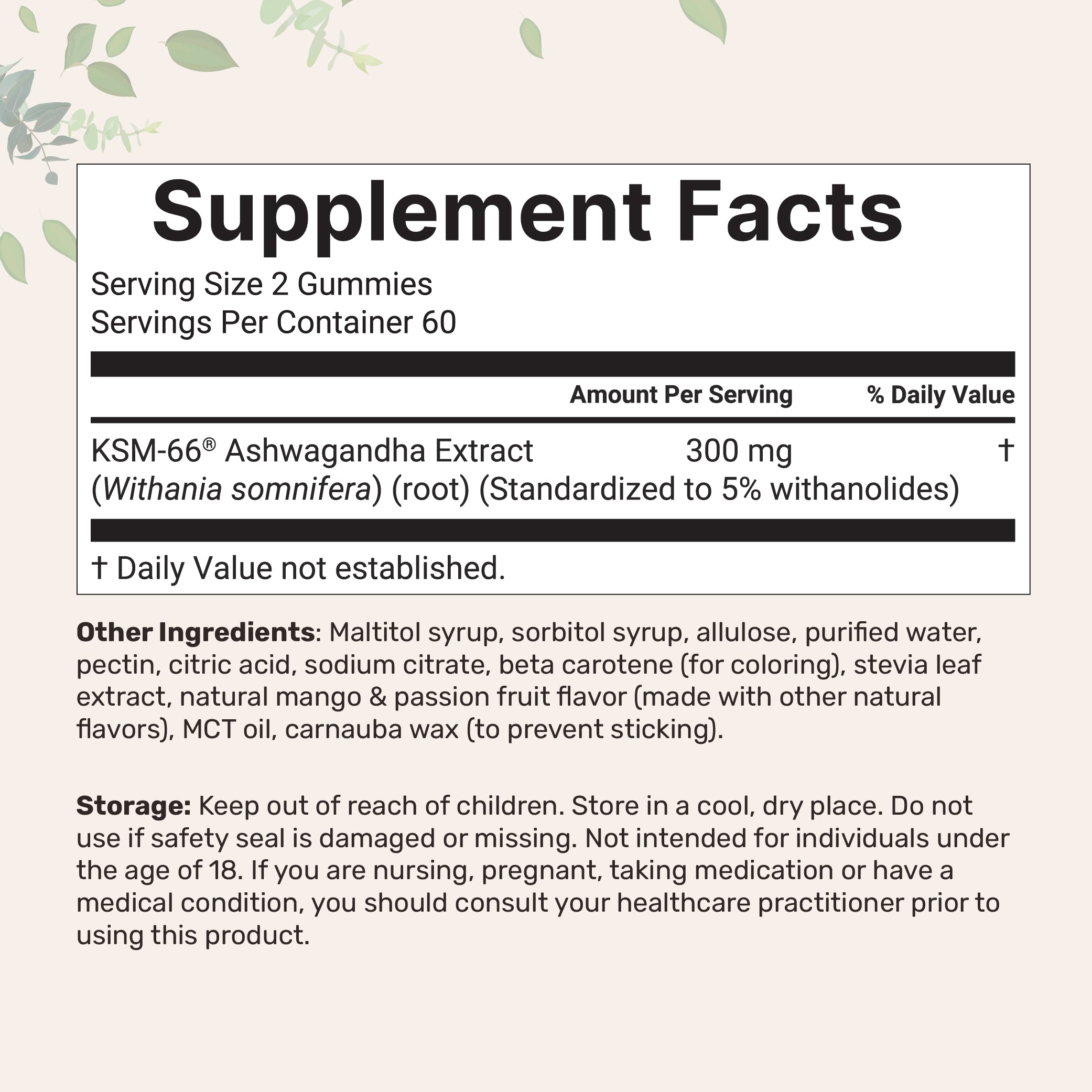 Micro Ingredients KSM-66 Ashwagandha Gummies 300mg, 120 Count