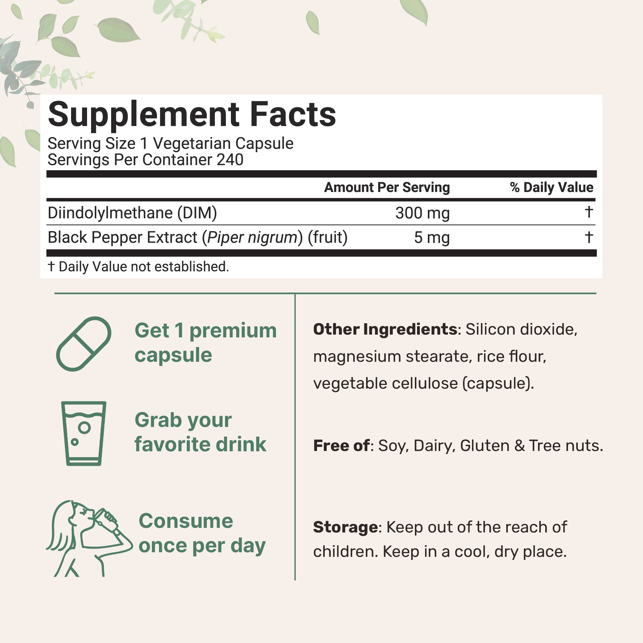 Micro Ingredients DIM Supplement with Black Pepper Extract, 240 capsules