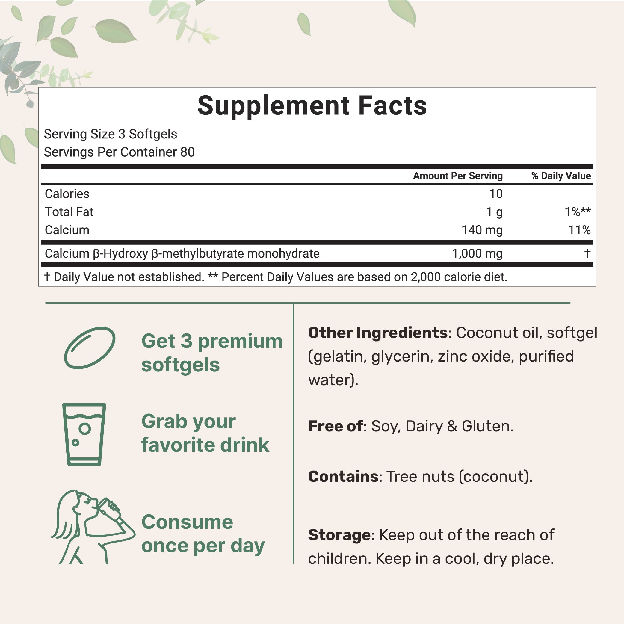 Micro Ingredients HMB 1,000mg, 240 Softgels with Coconut Oil, Highly Bioavailable