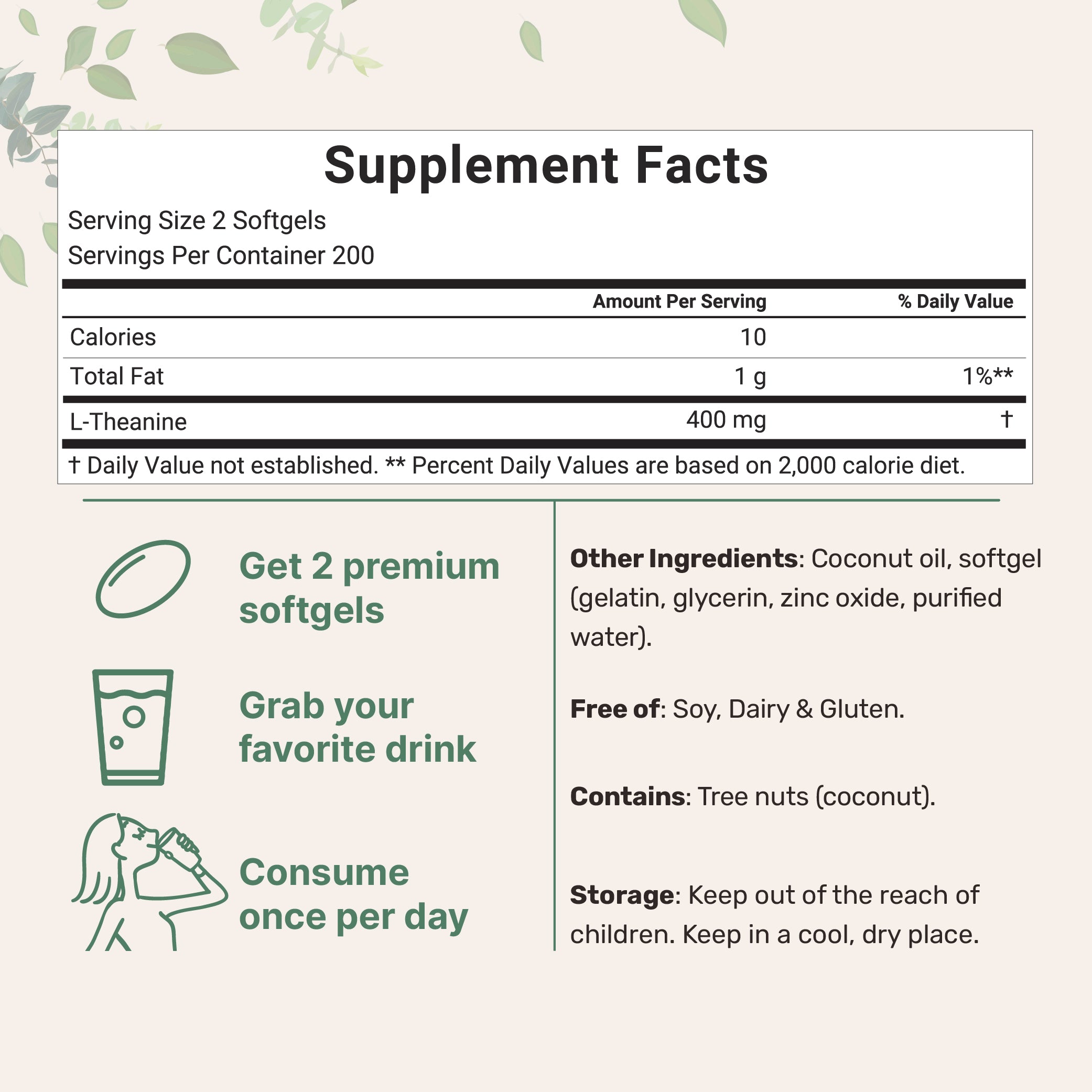 Micro Ingredients L-Theanine 400mg, 400 Softgels, Highly Bioavailable with Coconut Oil