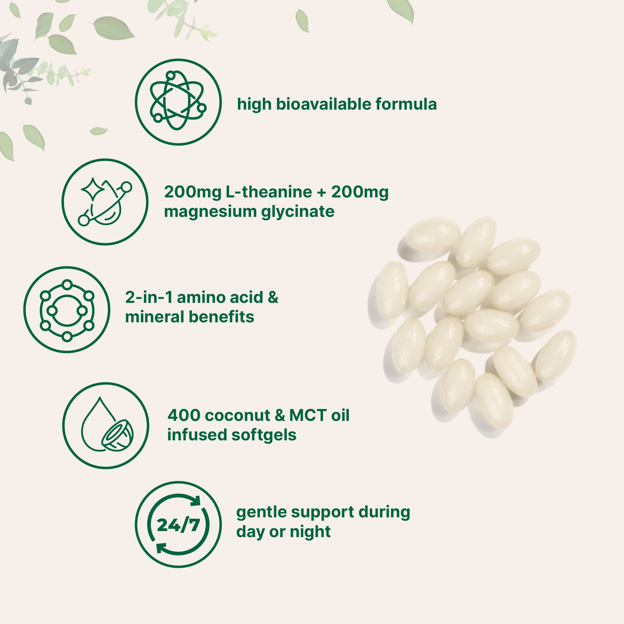 Micro Ingredients L-Theanine 200mg with Magnesium Glycinate 200mg, 400 Coconut MCT Oil Softgels