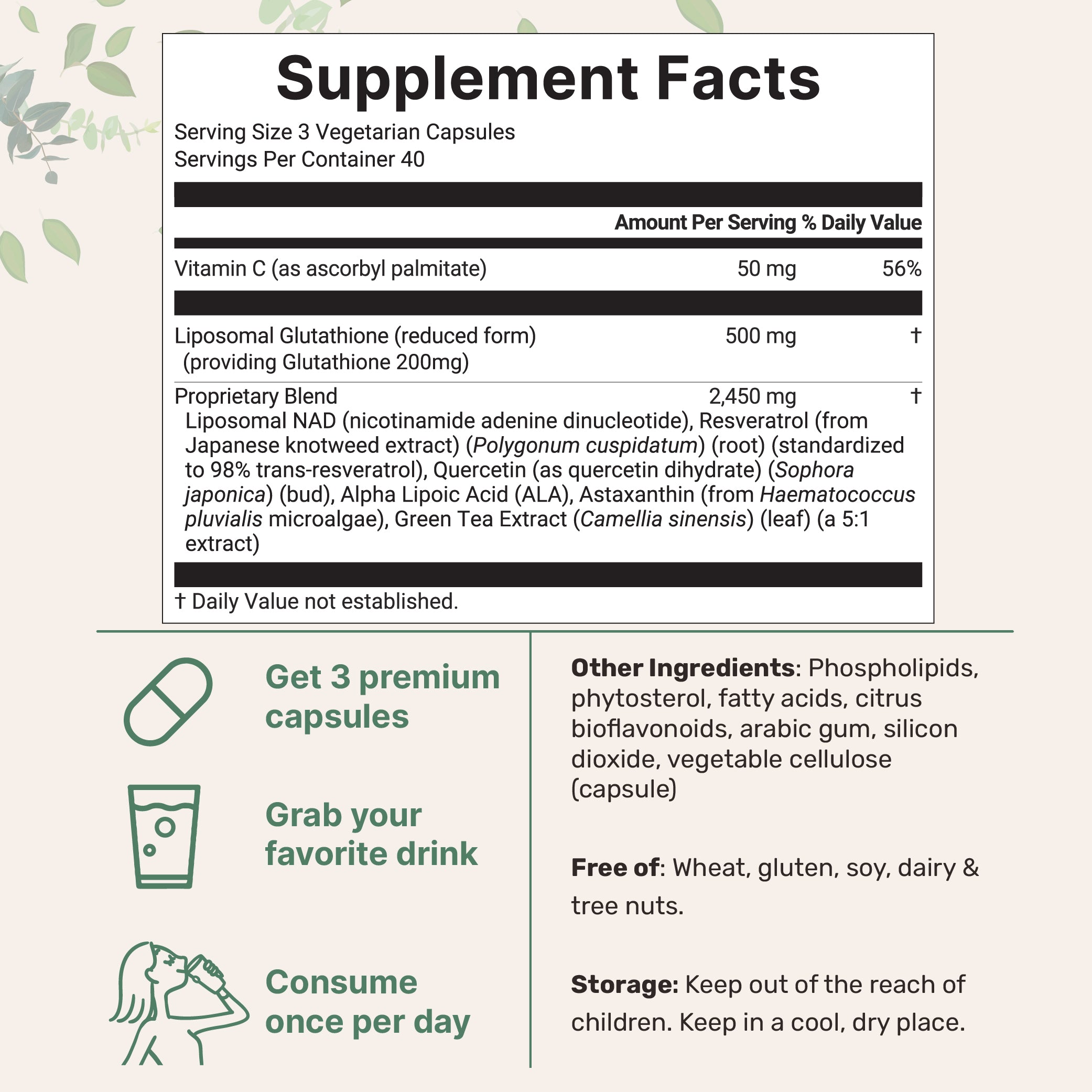 Micro Ingredients Liposomal Glutathione Complex 3000mg, 120 Vegetarian Capsules