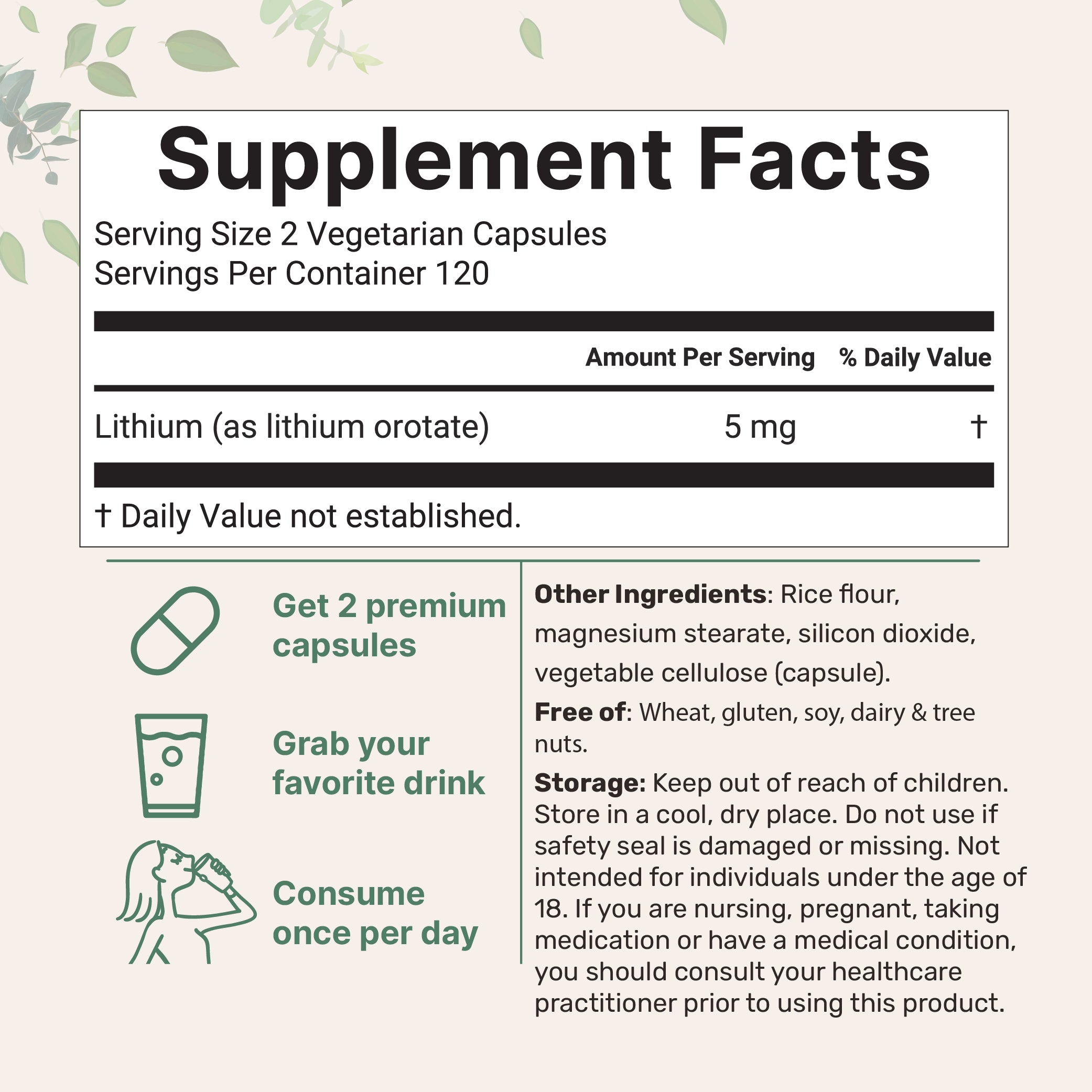 Micro Ingredients Lithium Orotate 5mg, 240 Vegetarian Capsules