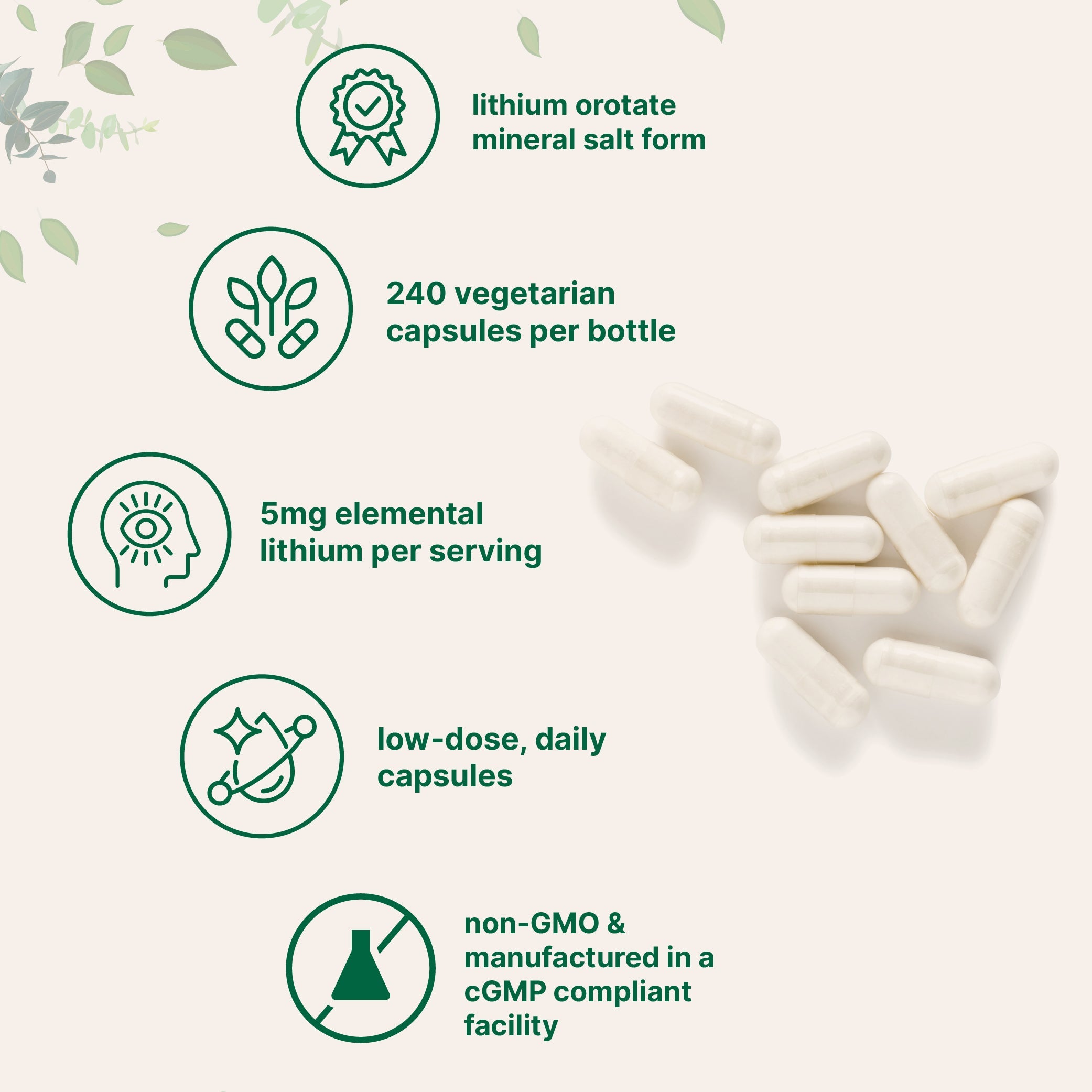 Micro Ingredients Lithium Orotate 5mg, 240 Vegetarian Capsules