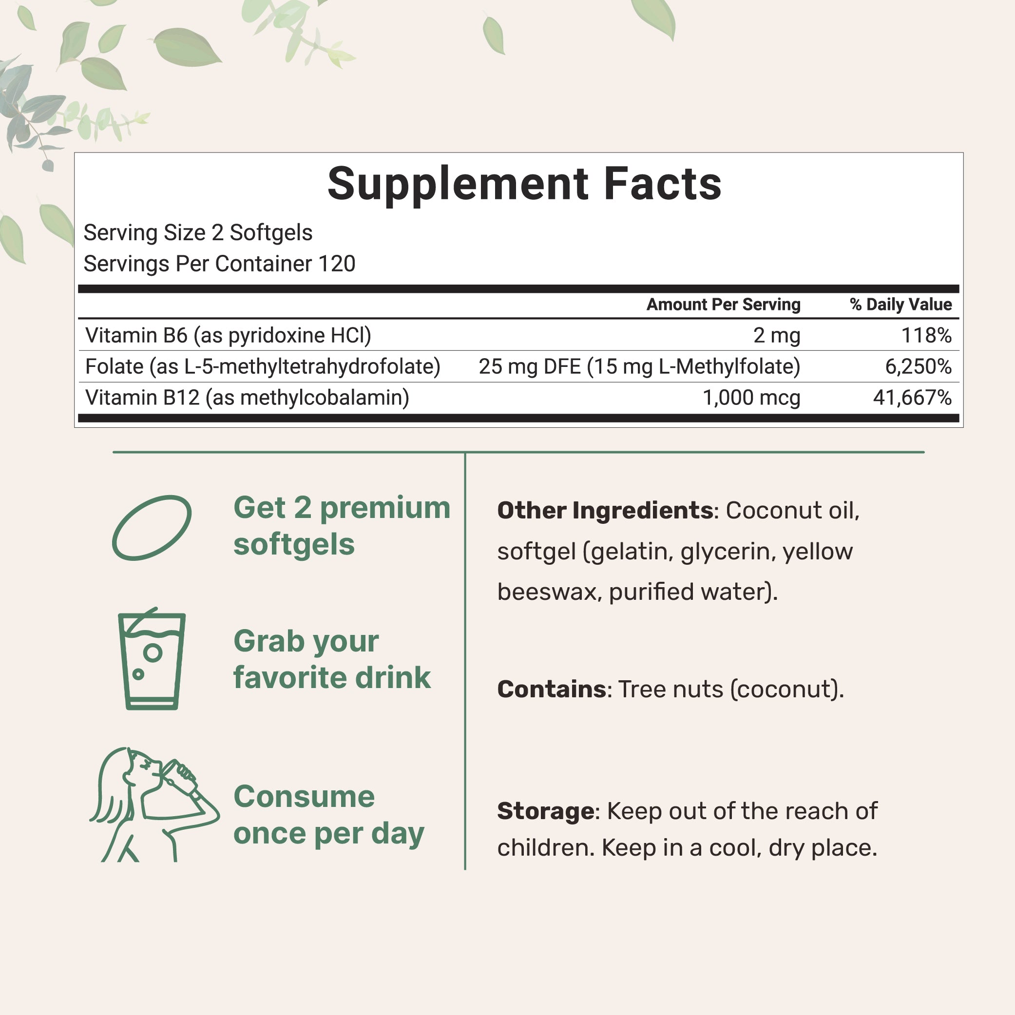 Micro Ingredients L Methylfolate 15mg with B6 Plus Methyl B12 | 240 Softgels with Coconut Oil