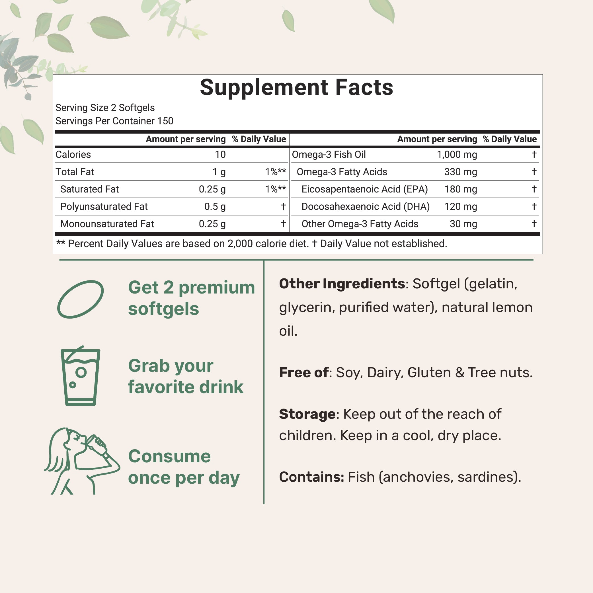 Micro Ingredients Extra Strength Omega 3 Fish Oil Supplements 1,000mg Per Serving, 300 Softgels