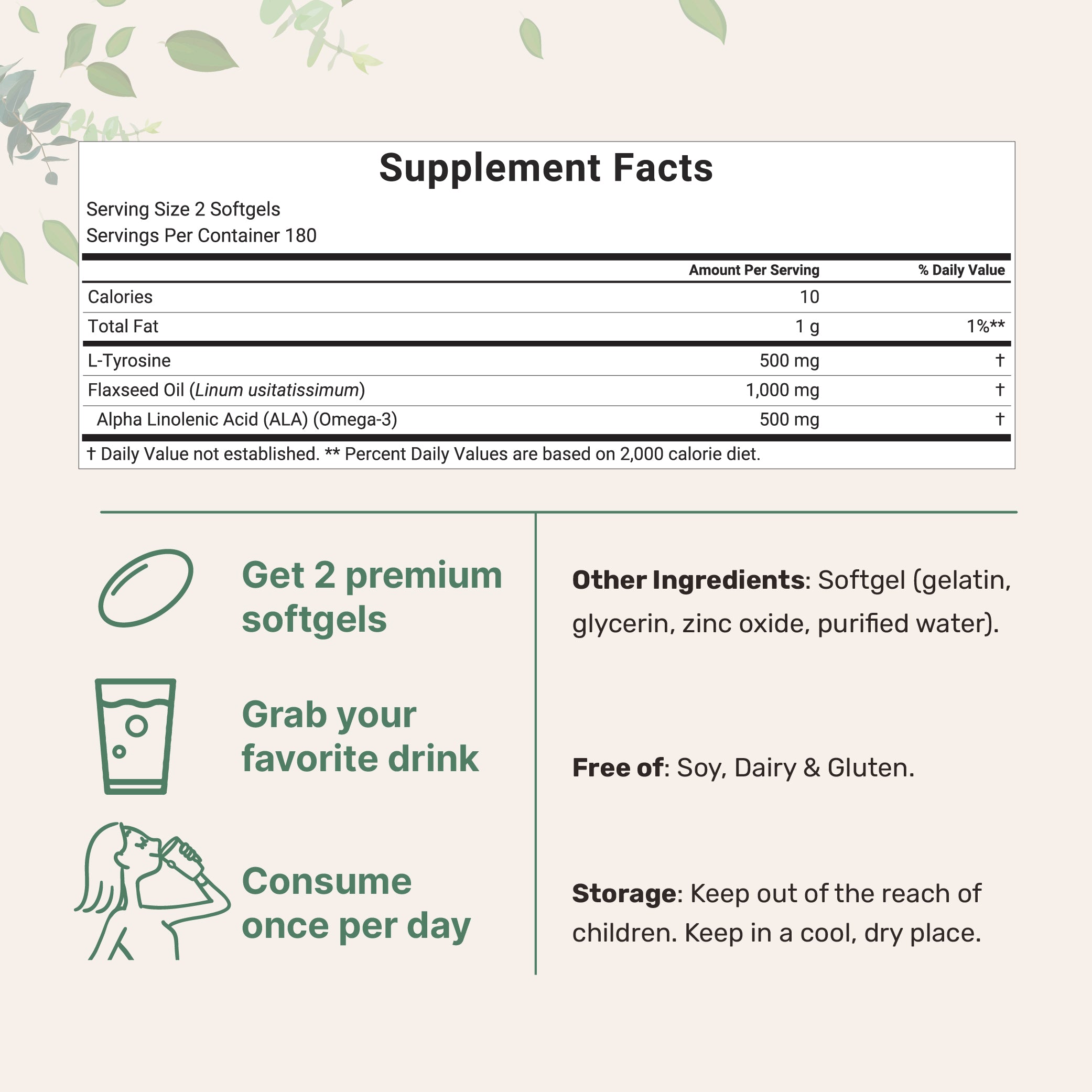 Micro Ingredients L Tyrosine Supplement 500mg with Omega-3, 360 Softgels