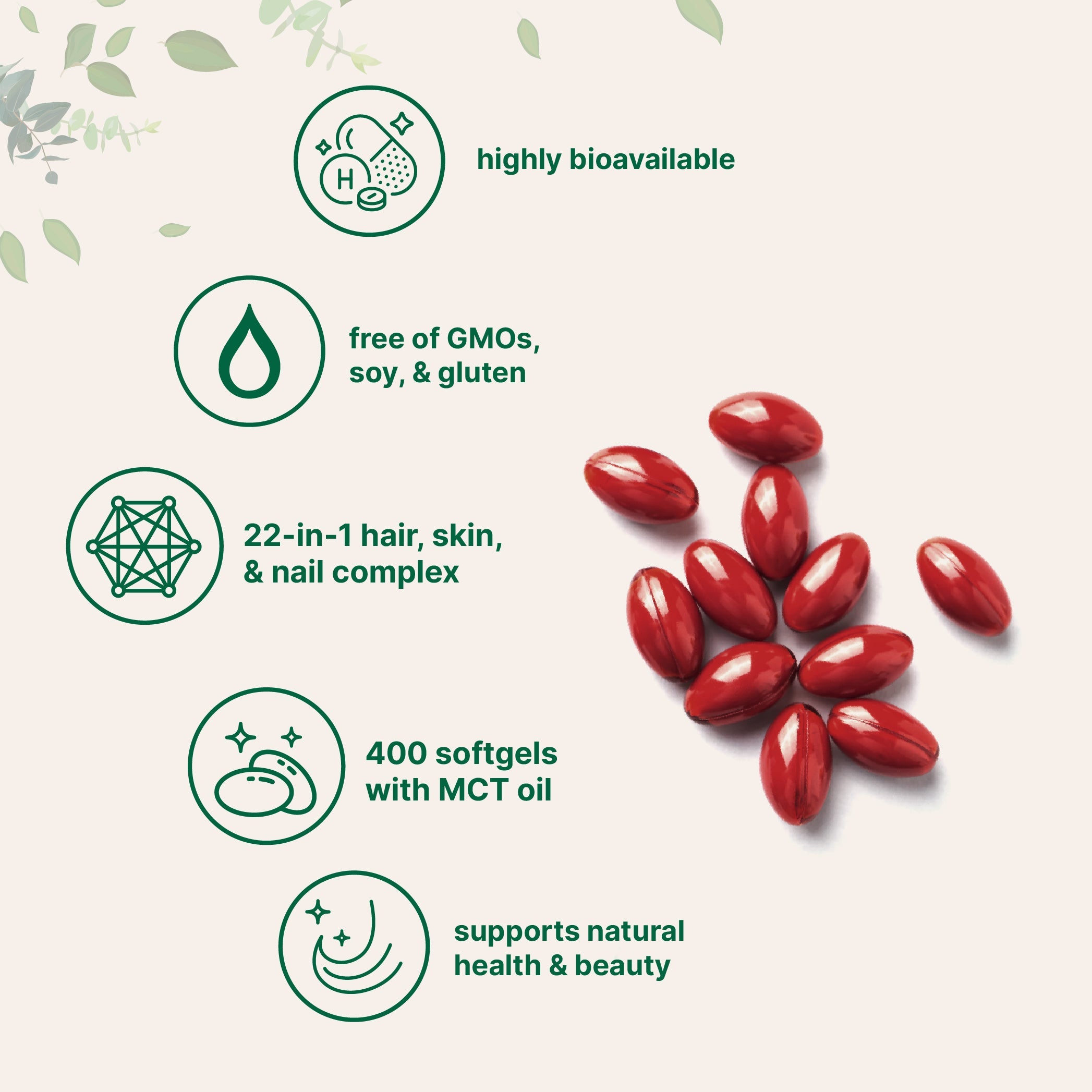 Micro Ingredients Hair, Skin, and Nails Vitamins, 400 Softgels + MCT Oil for Better Absorption