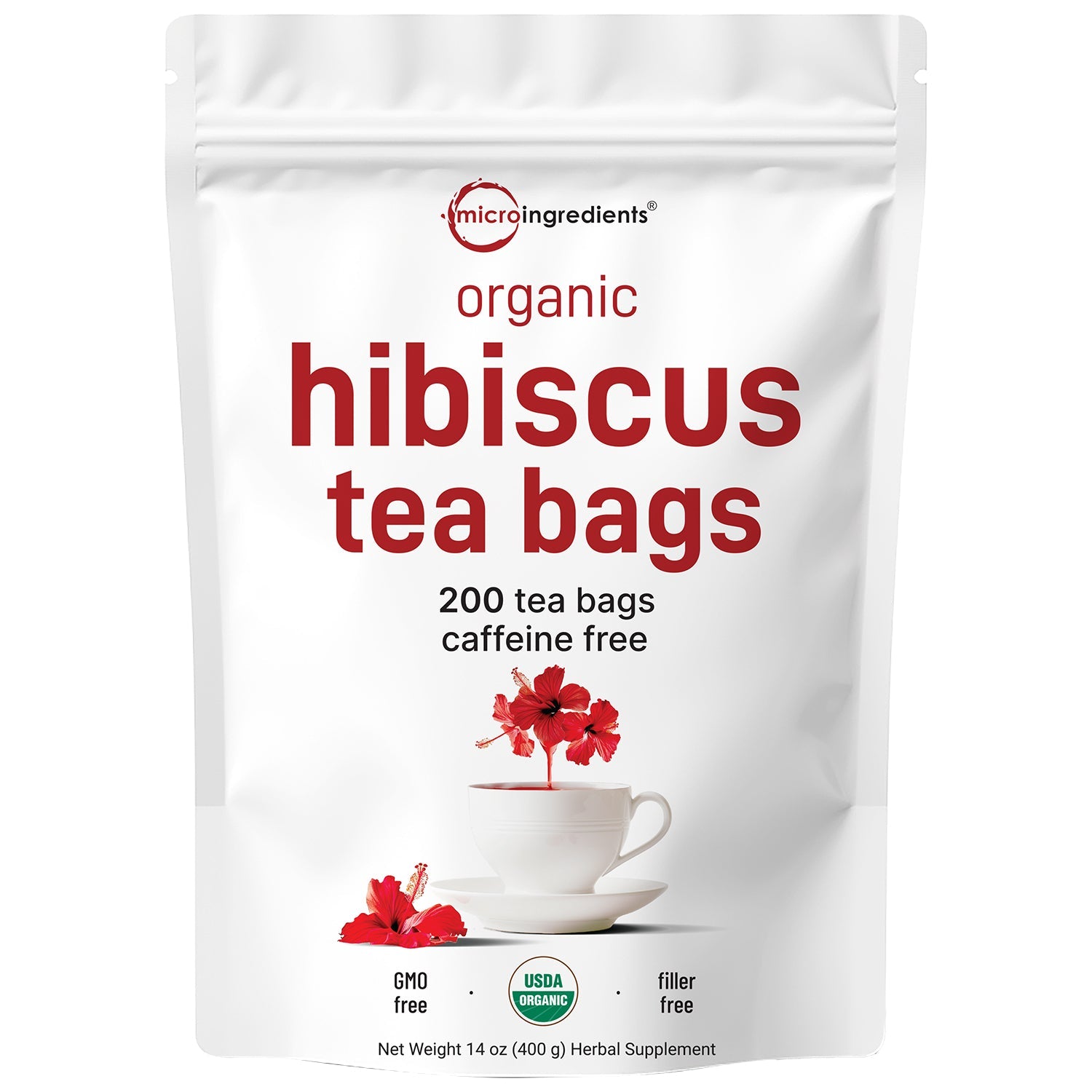 Micro Ingredients Organic Hibiscus Tea, 200 Tea Bags