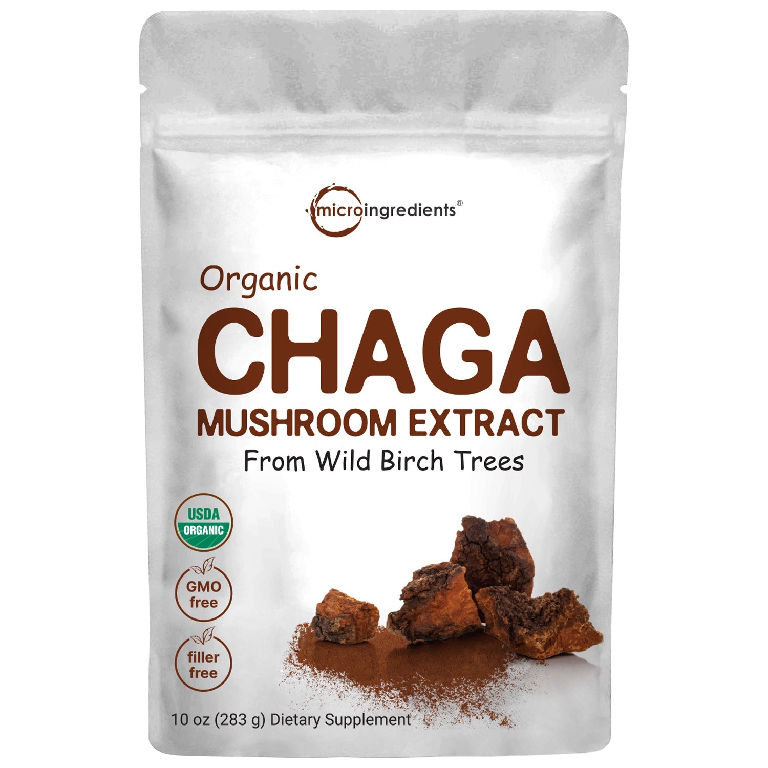 Micro Ingredients Organic Chaga Mushroom Extract 100:1 Powder, 10 Ounce