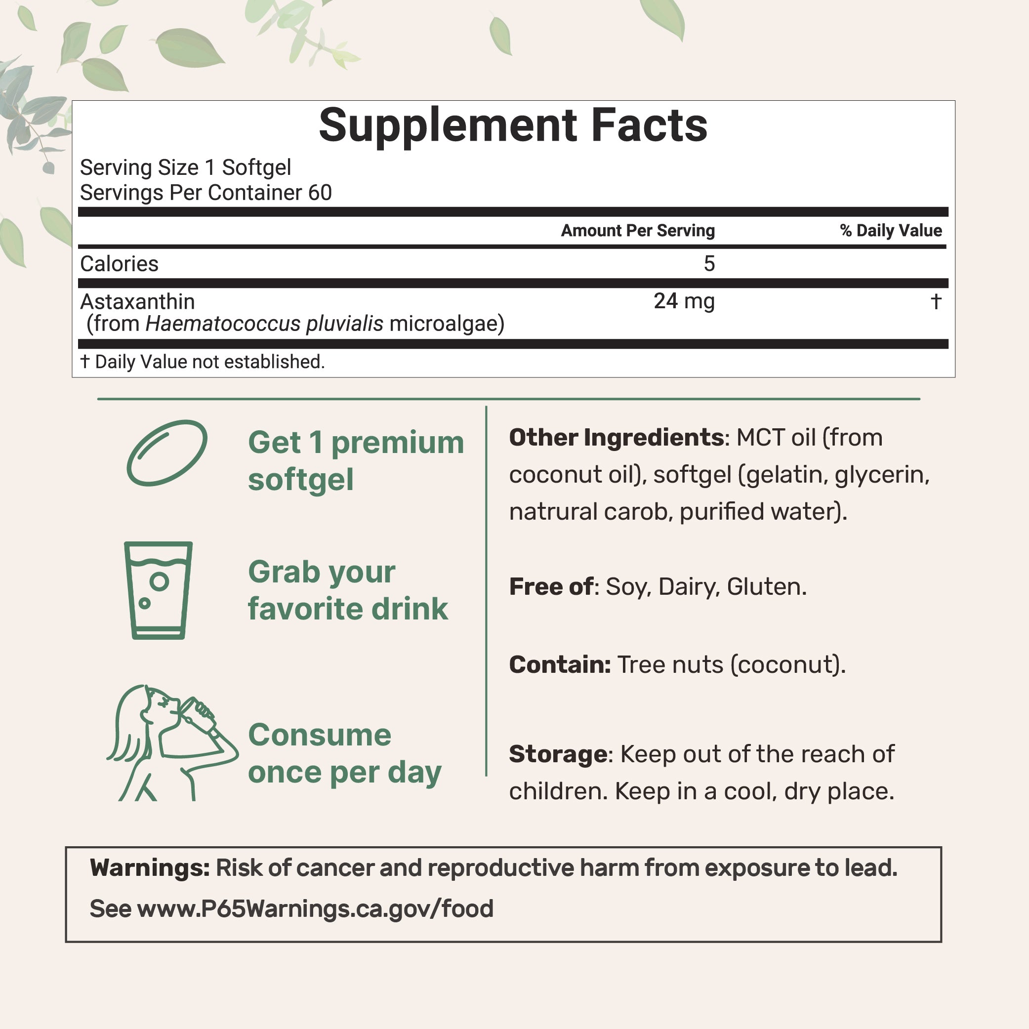 Micro Ingredients Astaxanthin 24mg, 60 Softgels, 2 Month Supply