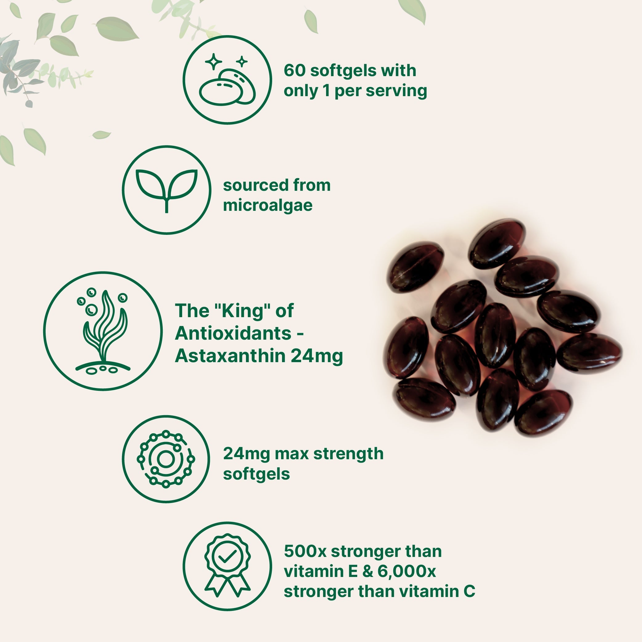 Micro Ingredients Astaxanthin 24mg, 60 Softgels, 2 Month Supply