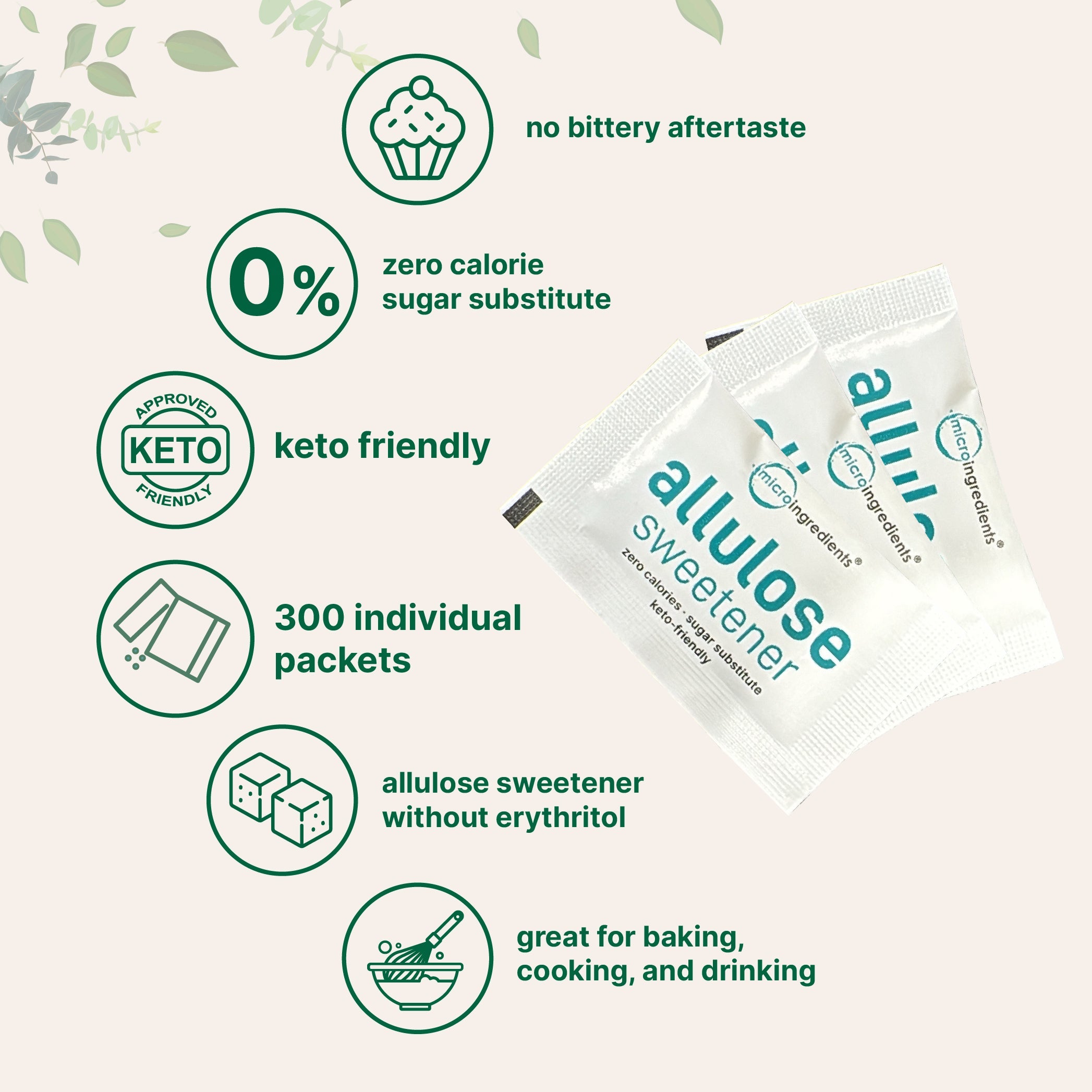 Micro Ingredients Allulose Sweetener, 300 Packets , Zero Calorie
