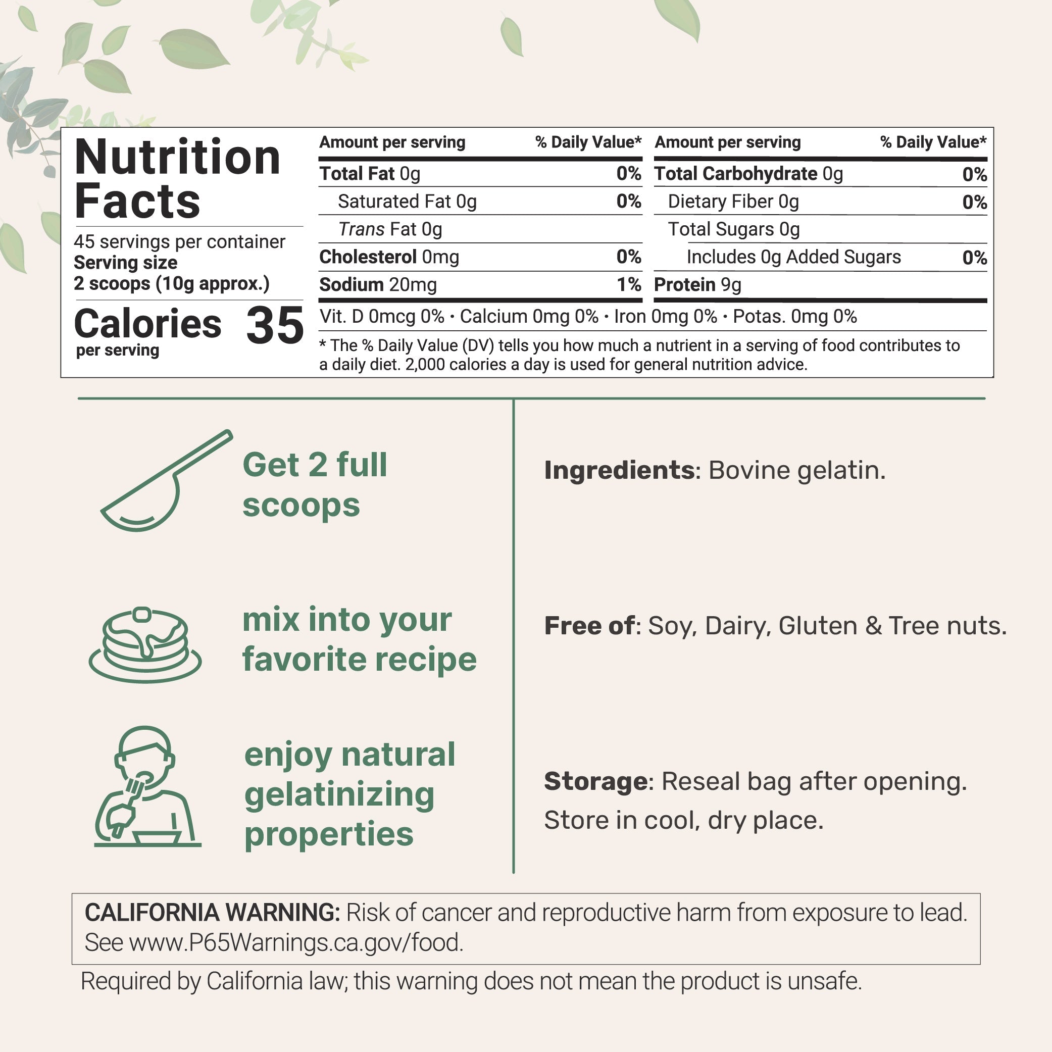 Micro Ingredients Beef Gelatin Powder, 1lb