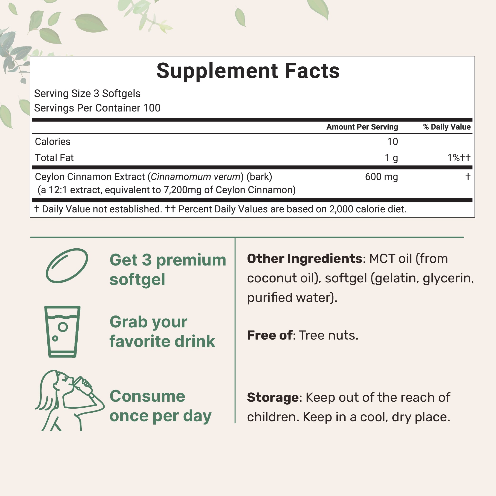 Micro Ingredients Ceylon Cinnamon 7,200mg Equivalent, 300 Softgels with MCT Oil