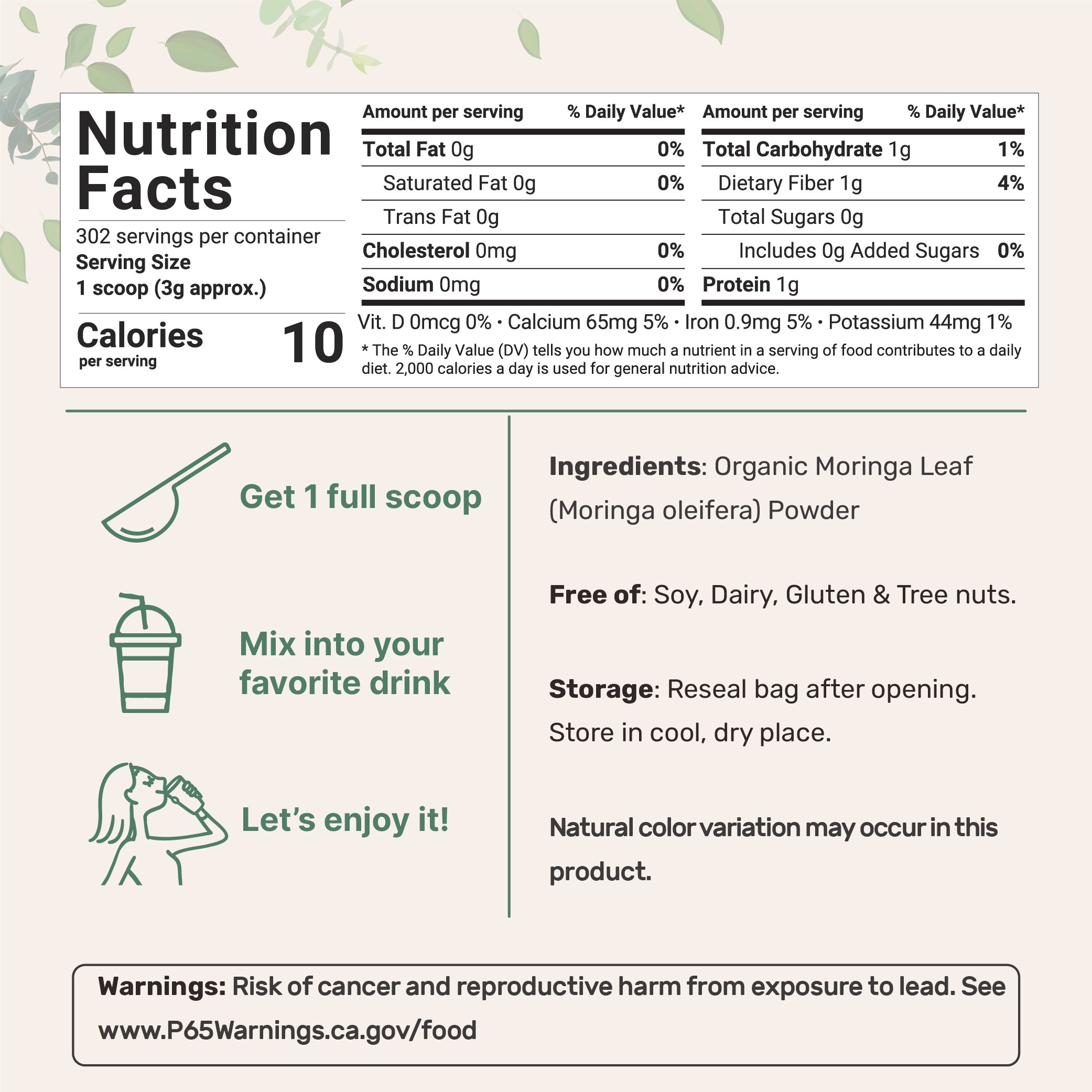 Micro Ingredients Organic Moringa Oleifera Leaf Powder