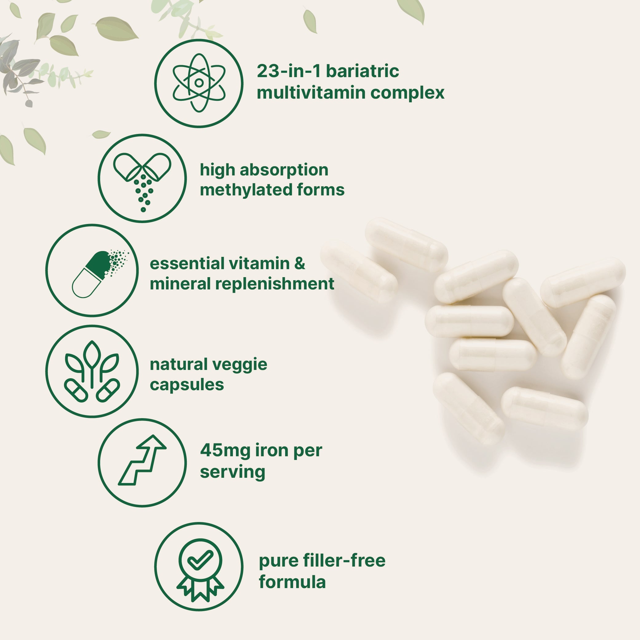 Micro Ingredients Bariatric Multivitamin with 45mg Iron, 240 Veggie Capsules