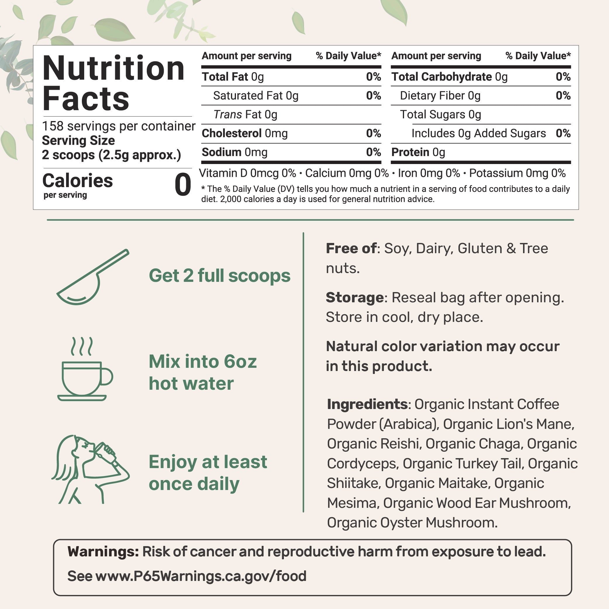 Micro Ingredients Organic Instant 10 in 1 Mushroom Coffee Powder