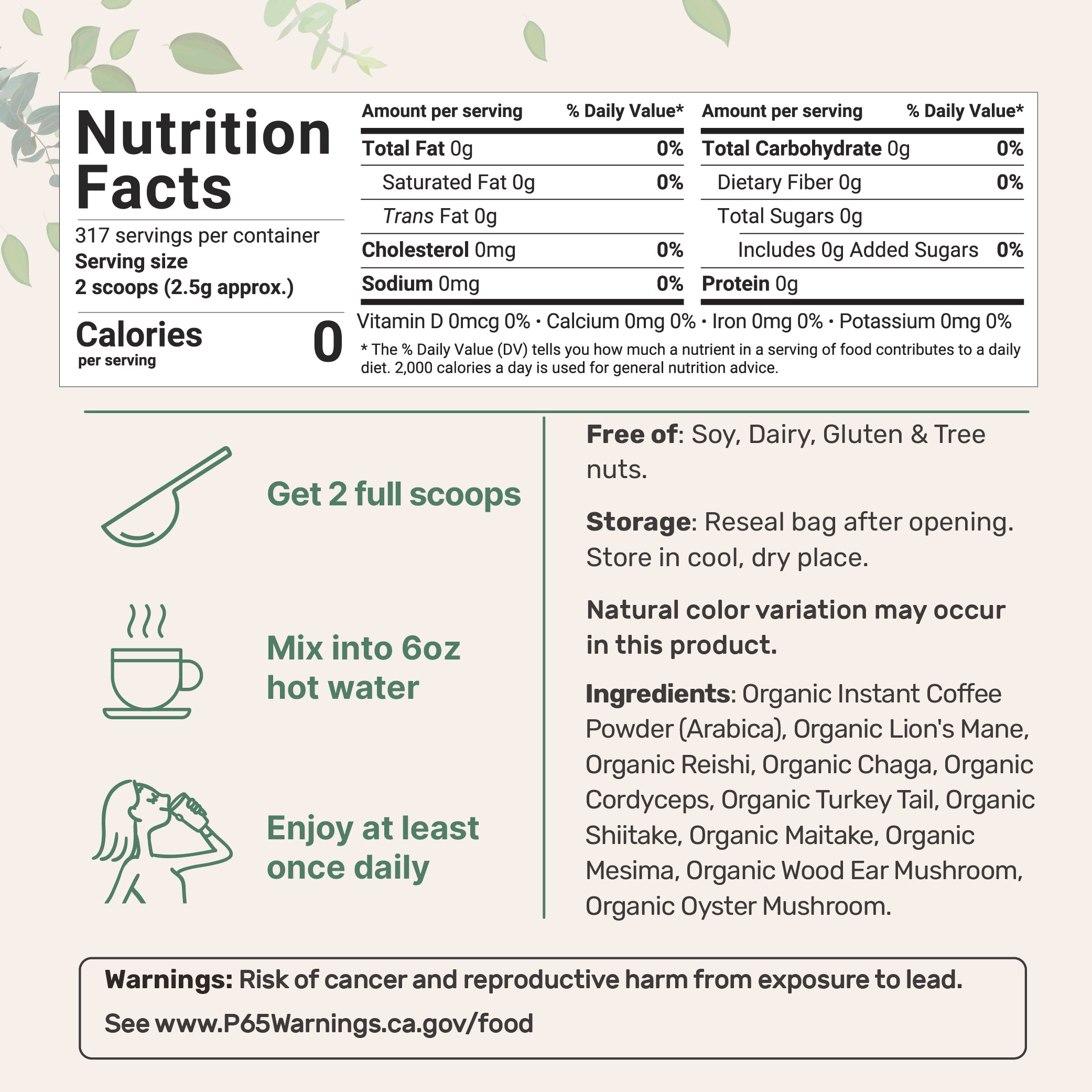 Micro Ingredients Organic Instant 10 in 1 Mushroom Coffee Powder