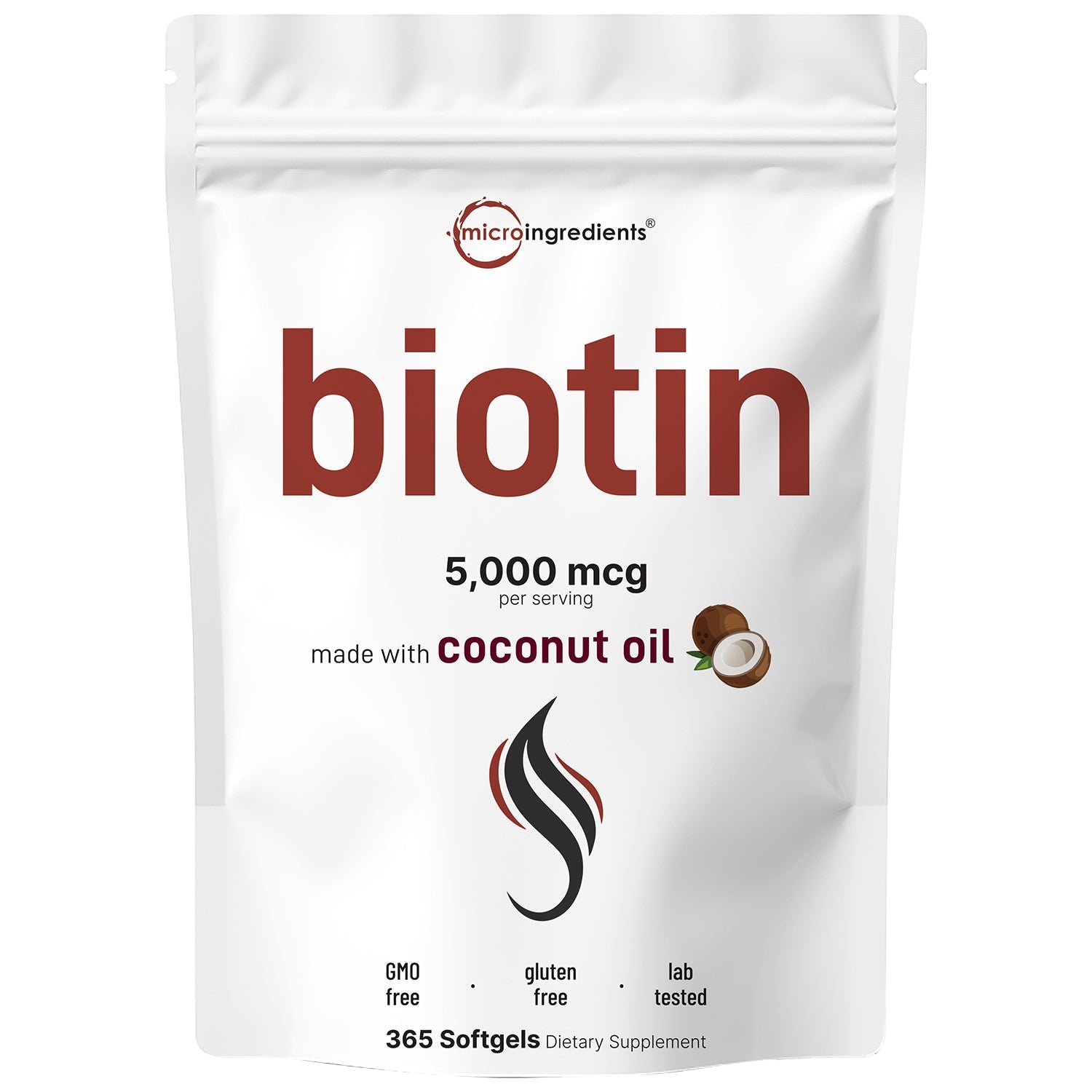 Micro Ingredients Biotin 5,000mcg | 365 Virgin Coconut Oil Softgels