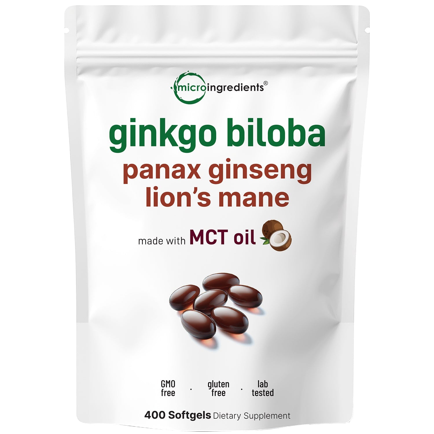 Micro Ingredients Ginkgo Biloba 5,600mg Equivalent, 400 Softgels, 3-in-1 with Ginseng & Lions Mane