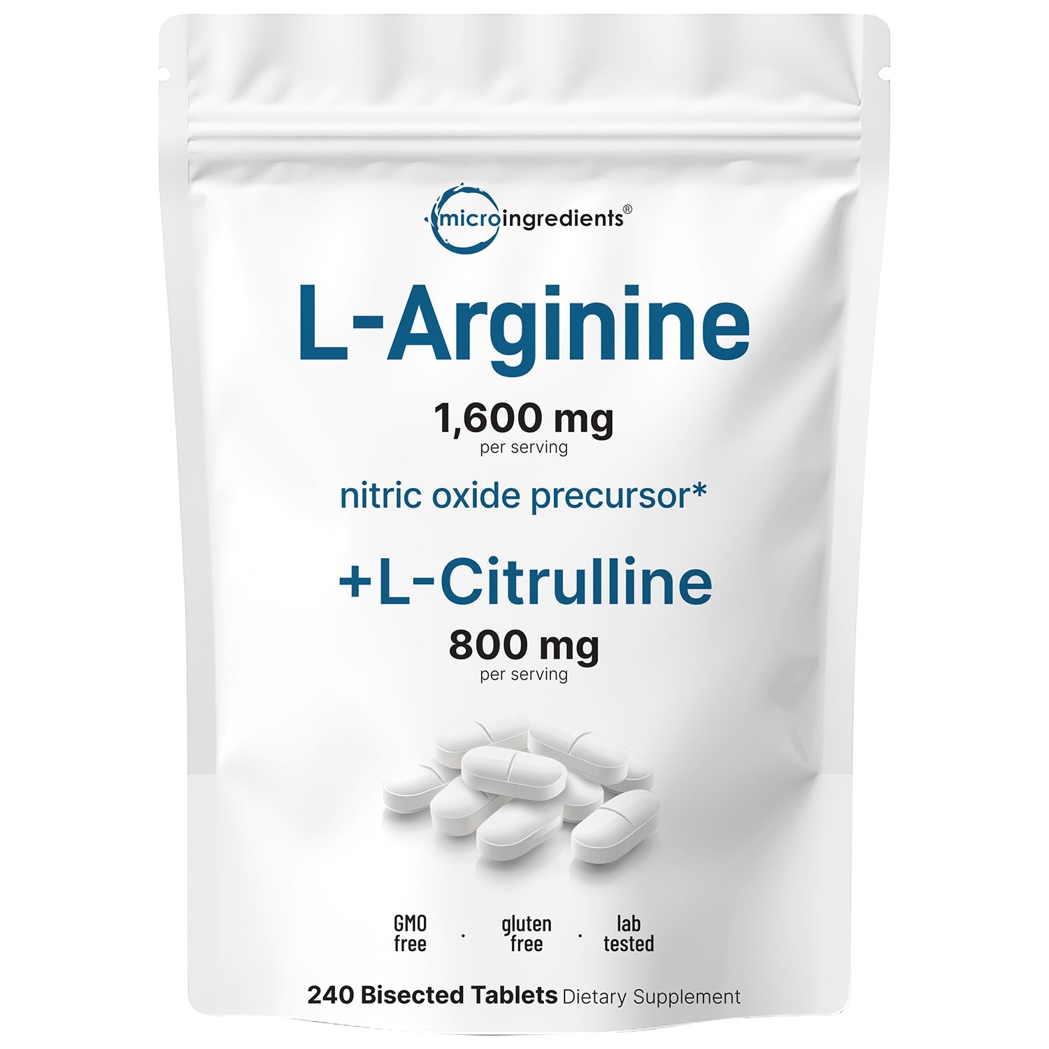 Micro Ingredients L-Arginine 1,600mg + L-Citrulline 800mg, 240 Bisected Tablets