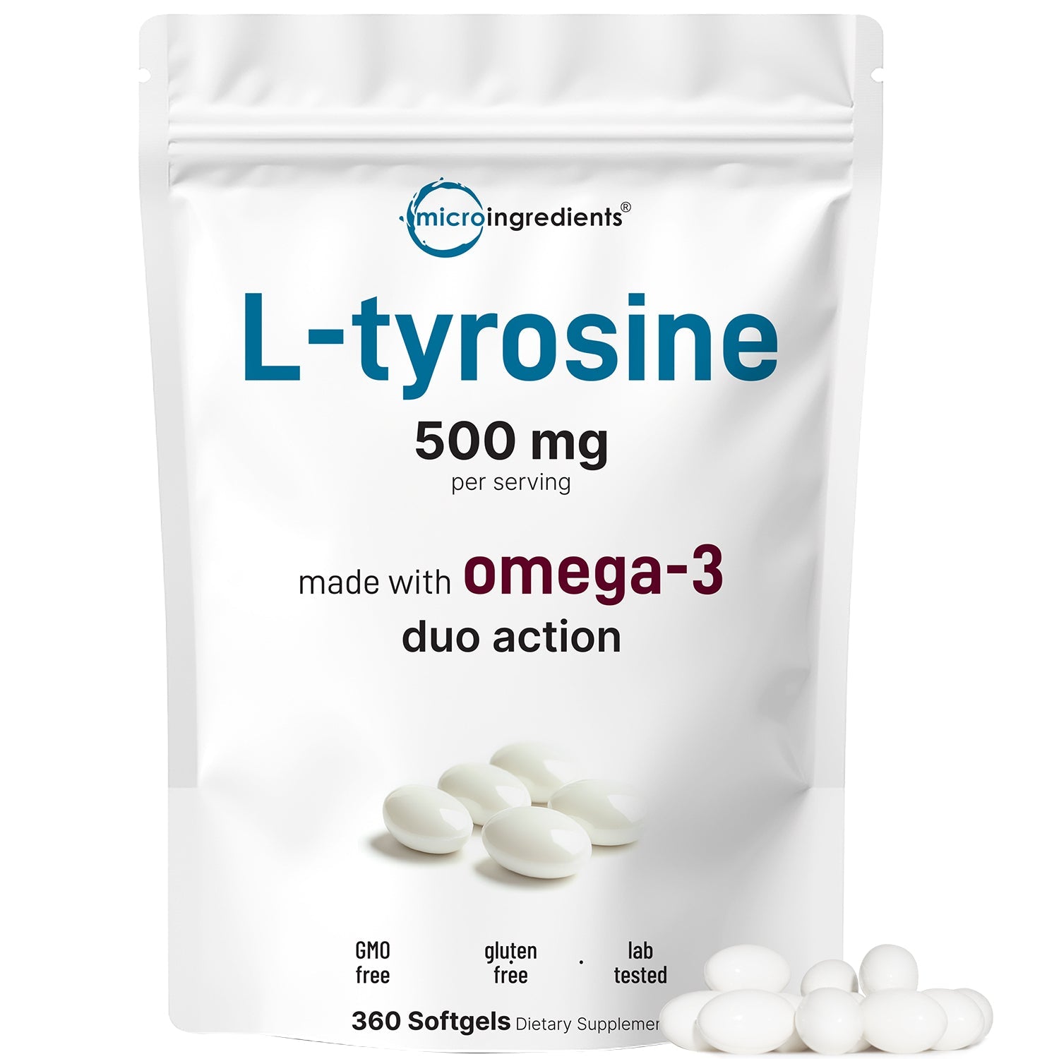 Micro Ingredients L Tyrosine Supplement 500mg with Omega-3, 360 Softgels