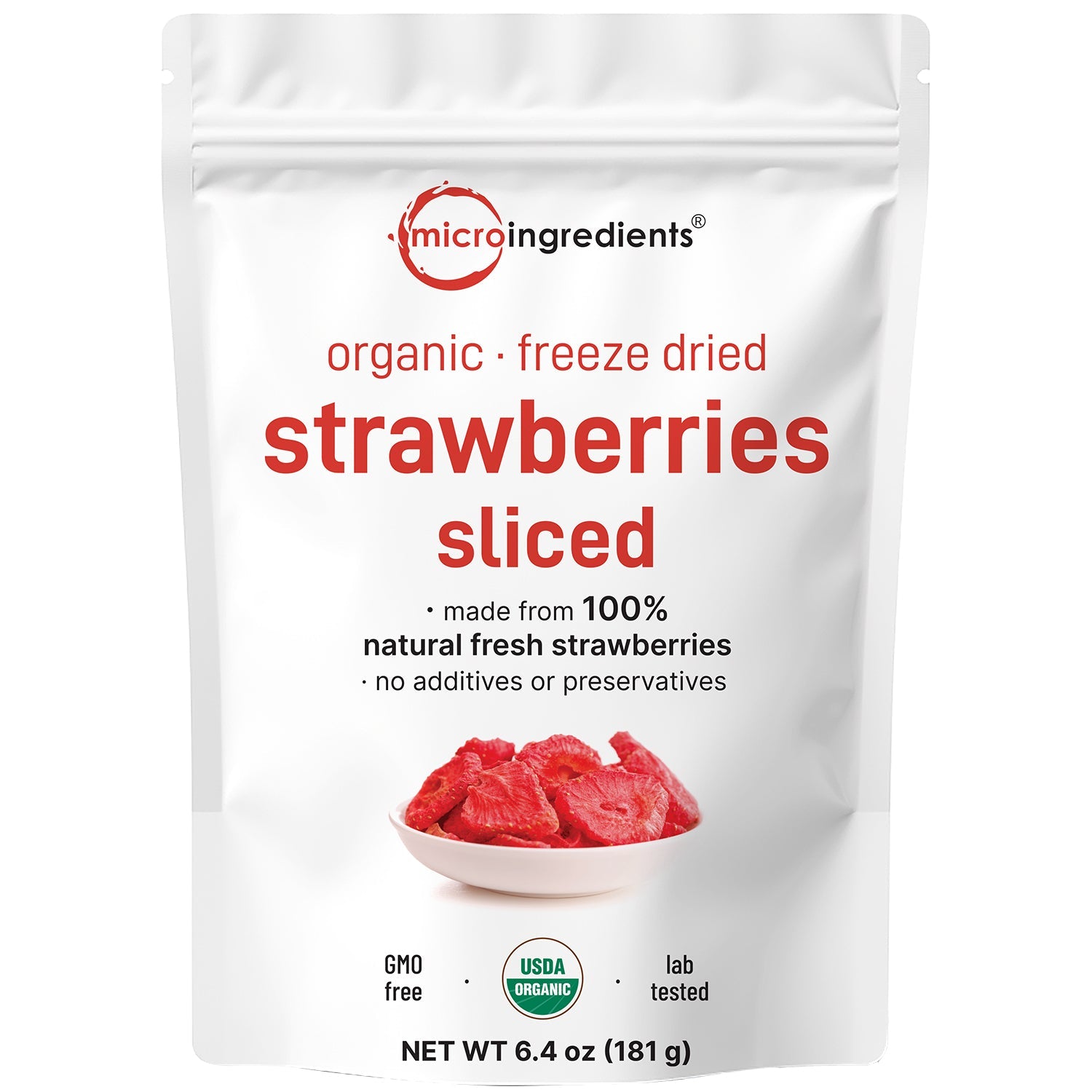 Micro Ingredients Organic Freeze Dried Strawberries Sliced, 6.4oz