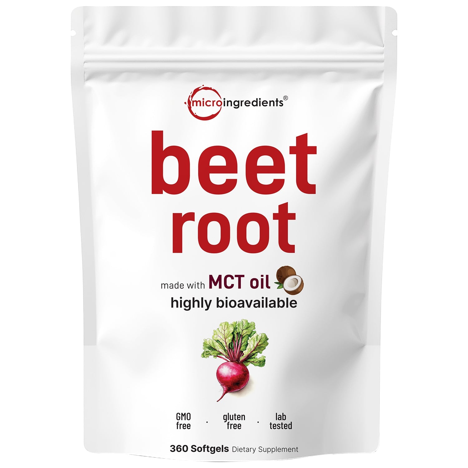 Micro Ingredients Beet Root 9,000mg Equivalent, 360 Softgels with MCT Oil