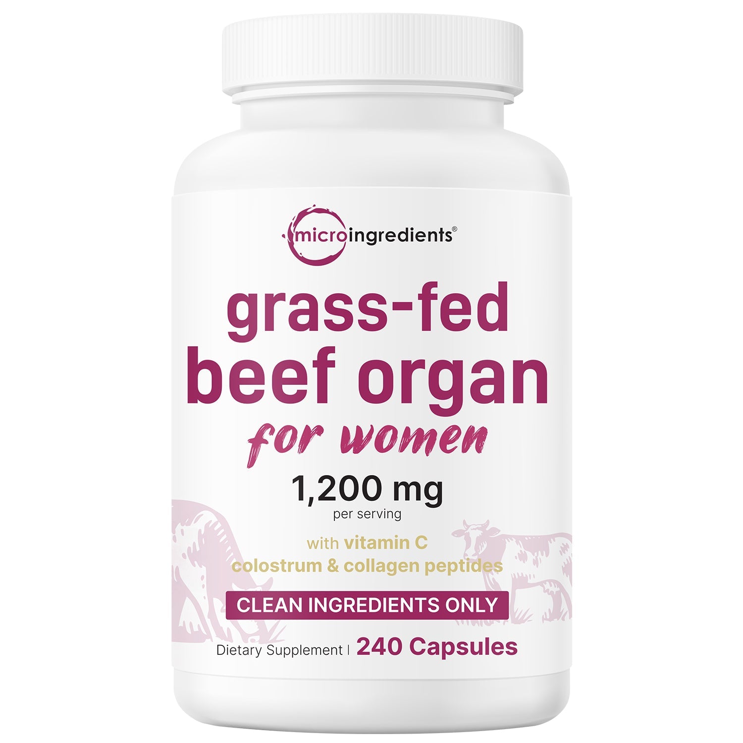 Micro Ingredients Grass-fed Beef Organ for Women 1200mg, 240 Capsules