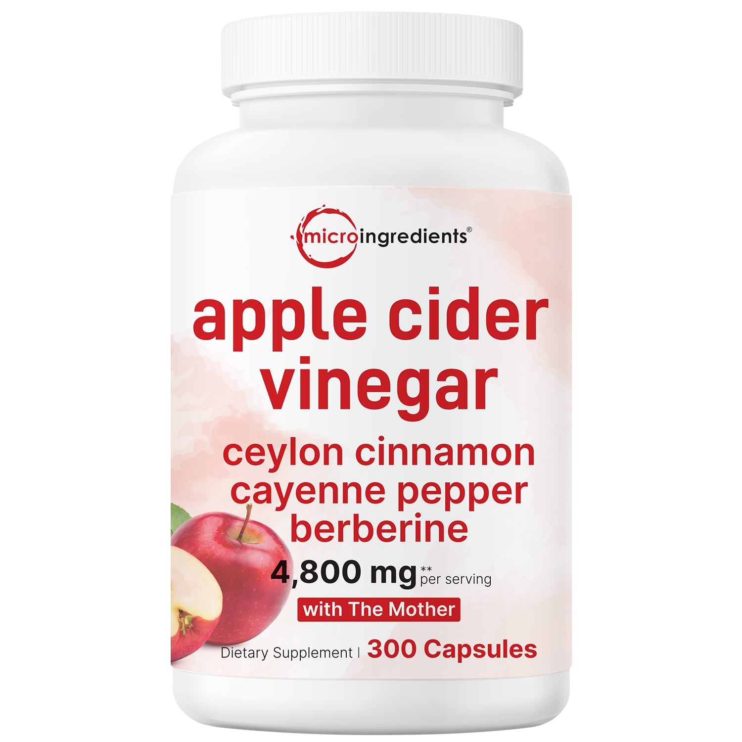 Micro Ingredients Apple Cider Vinegar with The Mother 4,800mg Per Serving, 300 Capsules