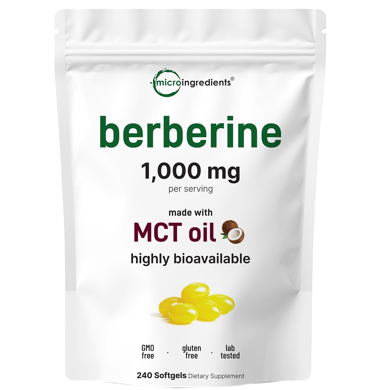 Micro Ingredients Berberine 1000mg with MCT Oil, 240 Softgels