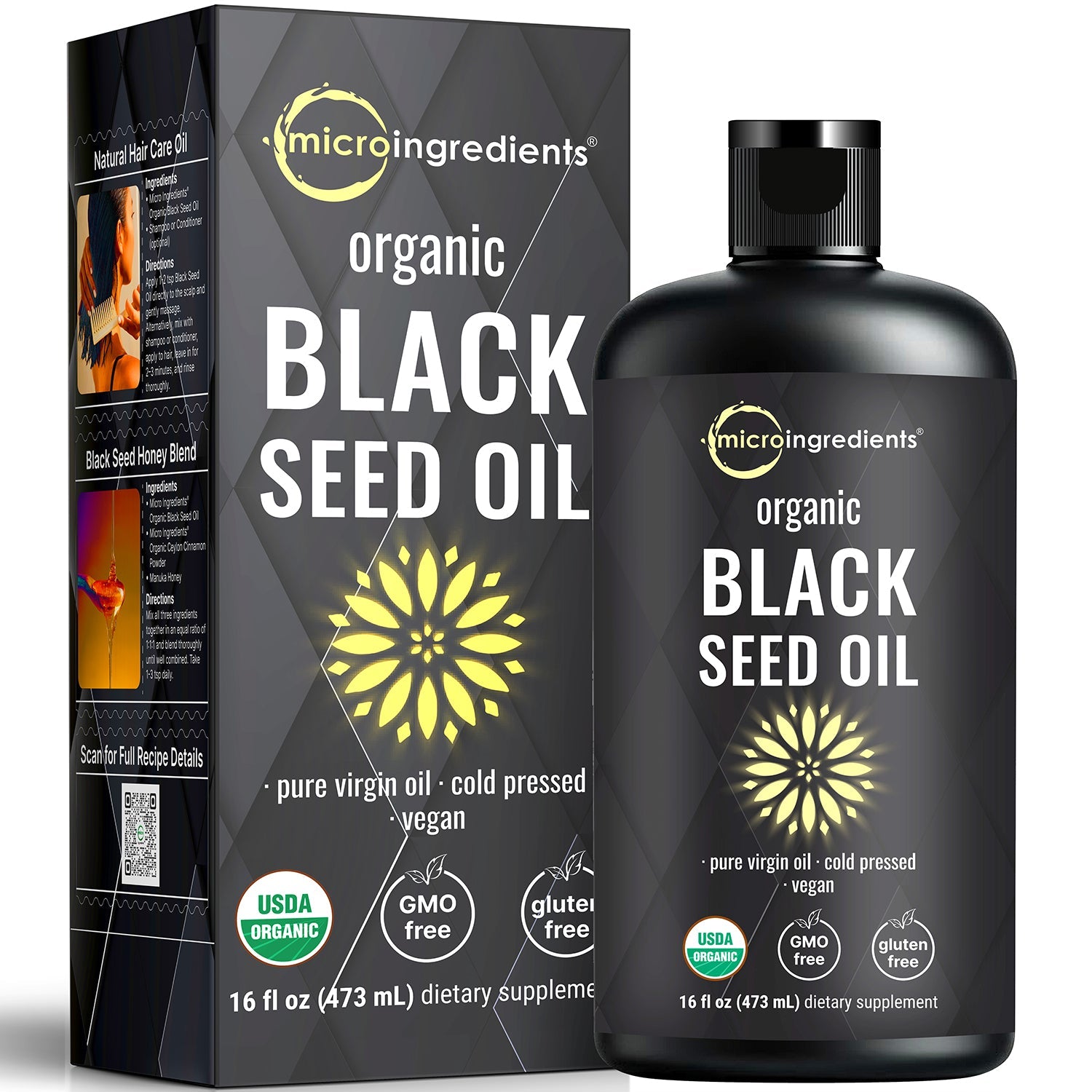 Micro Ingredients Organic Black Seed Oil, 16 fl oz | Cold Pressed Black Cumin Seeds from Nigella Sativa
