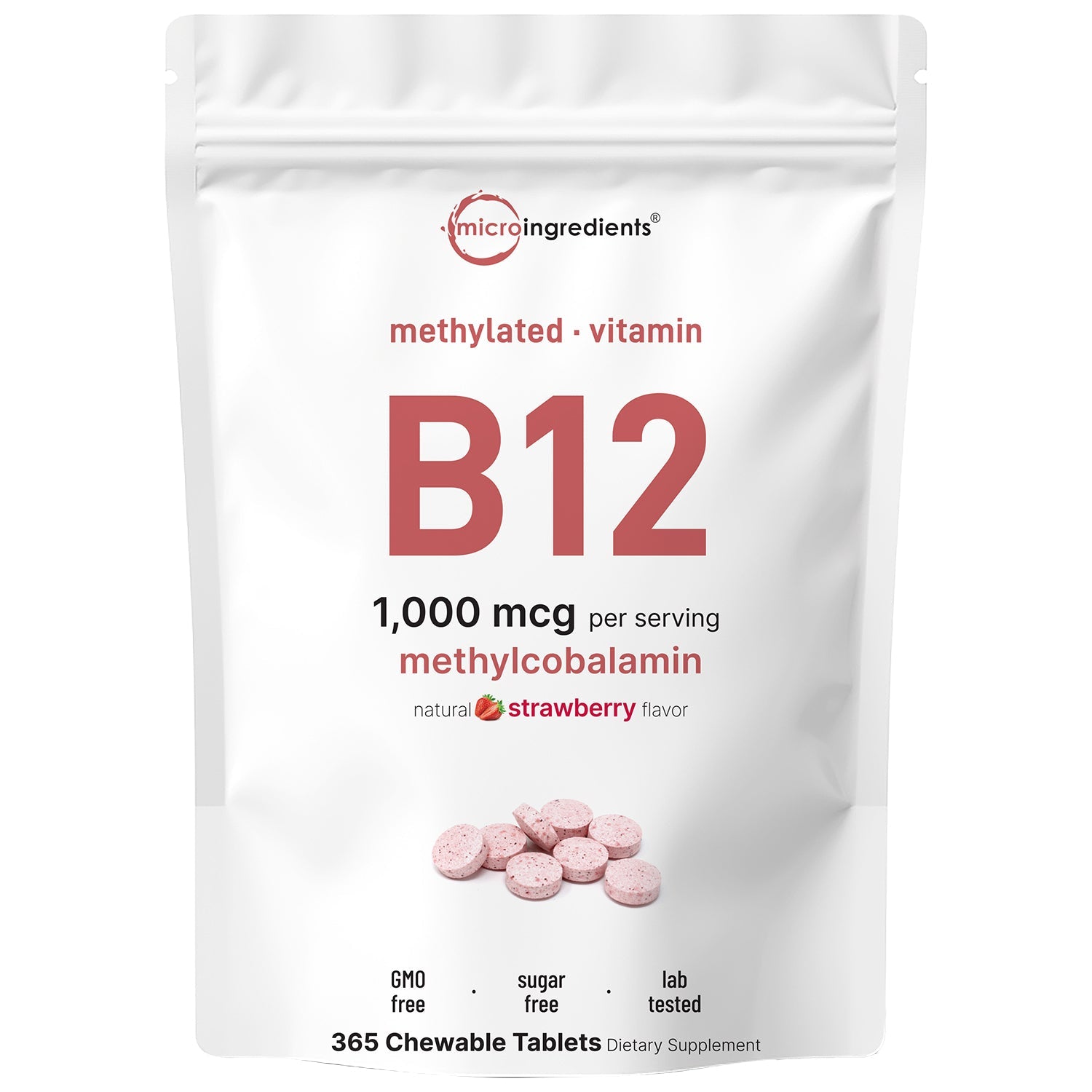 Micro Ingredients Vitamin B12 1,000mcg | Methyl B12 Active Form | 365 Chewable Tablets